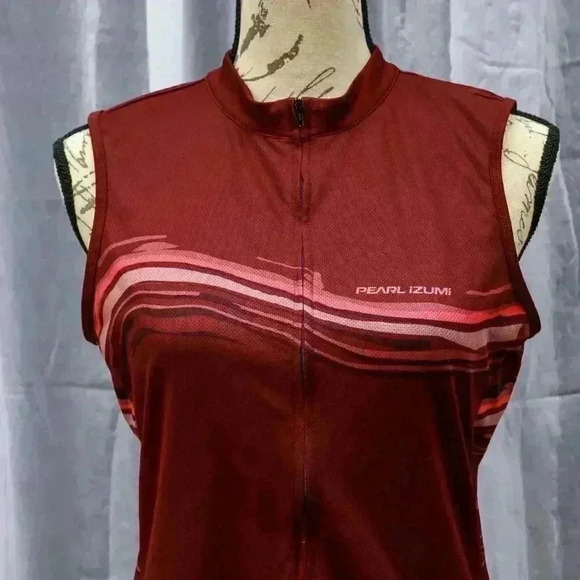 Pearl iZUMi Size L cranberry patterned sleeveless biking jersey - Picture 2 of 16